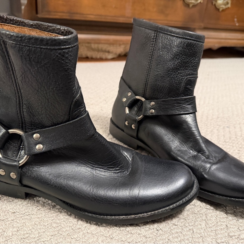 Frye Black Leather Ankle Boots